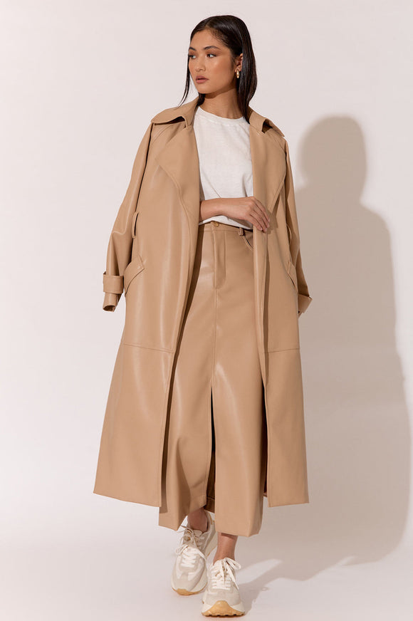 Zoe Faux Leather trench Camel
